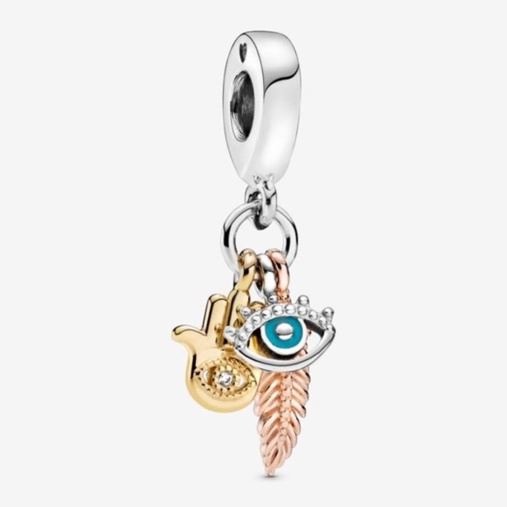Pandora Hamsa, All-seeing Eye & Feather Charm